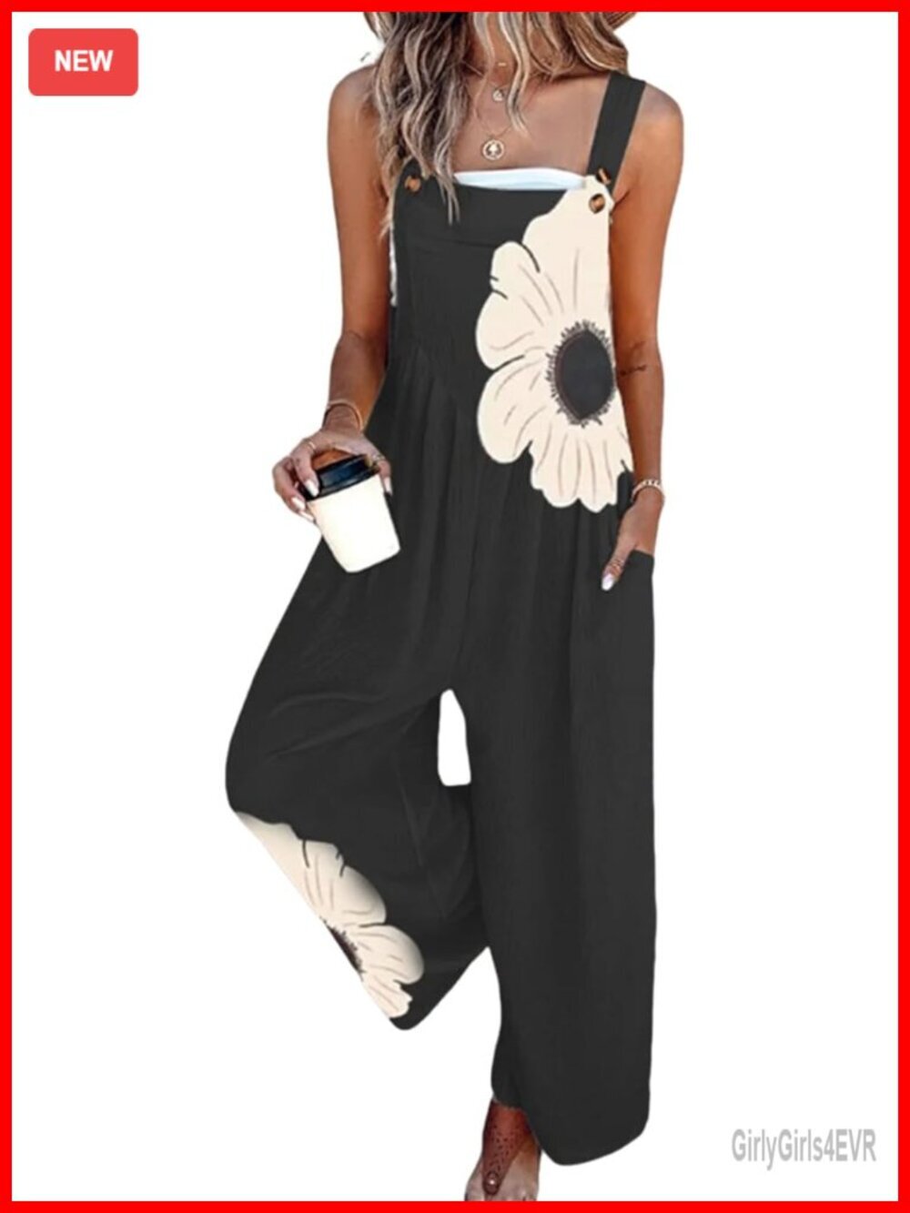 Sleeveless Square Neck Wide Leg Jumpsuit with Pockets Floral